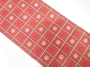 格子に鳳凰模様織出し袋帯